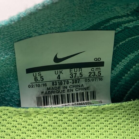 Womens Size 6.5 Nike Free RN Flyknit Hyper Turquoise Running Athletic Sneakers - Picture 9 of 9